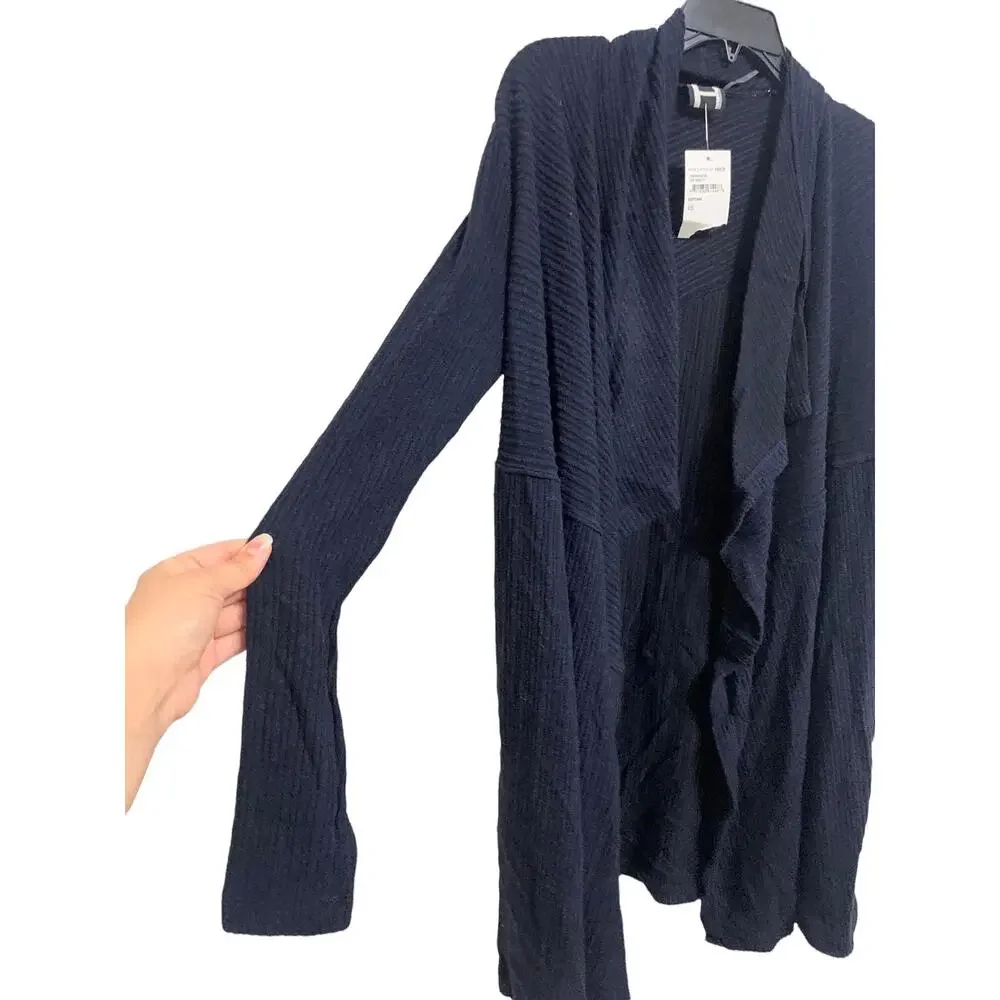 H by‎ Bordeaux Mix Rib Cozy Waterfall Cardigan Dark Navy Size XS New